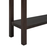 Rustic Entryway Console Table with Two Size Drawers, Bottom Shelf, Solid Timber Frame, Distressed Finish, 60" L x 11" W x 34" H, Dark Brown(m-12)