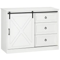 HOMCOM Farmhouse Kitchen Sideboard, Buffet Cabinet with Sliding Barn Door and 3 Storage Drawers for Living Room, White(m-1)