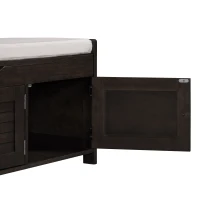 Rustic Storage Bench with Shutter-shaped Doors, Hidden Storage and Removable Cushion, 43.5" L x 16 " W x 18" H, Dark Brown(m-11)