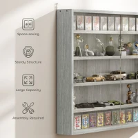 HOMCOM 5-Tier Display Cabinet, Shot Glass Display Case, Glass Curio Cabinet with 2 Glass Doors and 4 Adjustable Shelves, Grey(m-6)