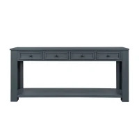 Rustic Chic Console Table with Storage Drawers, Bottom Shelf, Solid Wood Frame, Ideal for Entryway, Hallway, 63" L x 14" W x 30" H, Navy(m-2)
