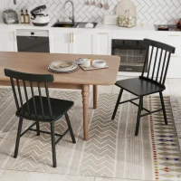 HOMCOM Dining Chairs Set of 4, Farmhouse Wood Kitchen Chairs with Rubber Wood Frame, Spindle Back for Dining Room, Black(m-8)