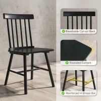 HOMCOM Dining Chairs Set of 4, Farmhouse Wood Kitchen Chairs with Rubber Wood Frame, Spindle Back for Dining Room, Black(m-7)