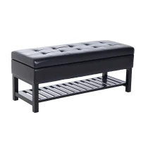 HomCom 44" Tufted Faux Leather Ottoman Storage Bench With Shoe Rack - Black(m-1)