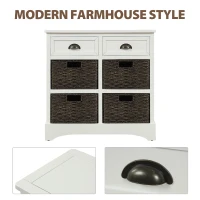 Rustic Storage Cabinet with Two Drawers and Four Rattan Baskets, Modern Farmhouse Style, Acacia Wood Frame, 28" L x 12" W x 28" H, White(m-4)