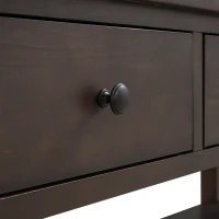 Retro Style Console Table with 3 Drawers and 2 Open Shelves, Pine Wood Frame, Circular Handles, 50" L x 16" W x 30" H, Dark Brown(m-10)