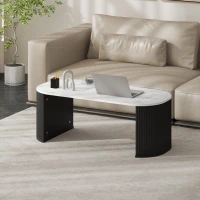 HOMCOM Coffee Table, Modern Marble-Effect Living Room Table with Round Corners and Thicken Legs, Black(m-10)