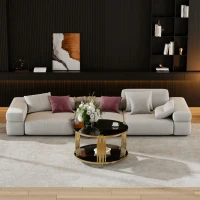 Modern Asymmetrical Coffee Table with Black Mirror Top, Circular Metal Drum Base and Lower Shelf, 31.5" L x 31.5" W x 20" H, Black(m-7)