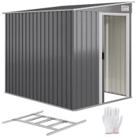 Outsunny 5'x7' Lean to Galvanized Metal Shed with Foundation, Garden Tool Storage House with Sliding Door and 2 Vents, Dark Grey(m-11)