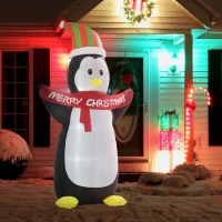 HOMCOM 8ft Christmas Inflatables Outdoor Decorations Penguin with Merry Christmas Banner, Blow-Up Yard Christmas Decor with LED Lights Display(m-2)