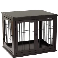 PawHut Dog Crate Furniture, 32" Small Dog Cage End Table with 2 Doors, Lockable Door, Puppy Kennel Indoor, Coffee(m-1)