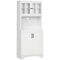 HOMCOM Kitchen Hutch, 70" Pantry Cabinet with Glass Framed Door, Storage Cabinet with Adjustable Shelves and Microwave Space for Dining Room, White(m-1)
