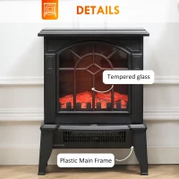 HOMCOM Electric Fireplace Heater, Freestanding Fireplace Stove with Realistic Flames Overheating Protection 750W/1500W, Black(m-7)