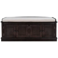 Storage Bench with Multi-Purpose Storage and Adjustable Shelves, Removable Cushion for Entryway, 43" L x 16" W x 17.5" H, Dark Brown(m-2)