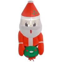 Outsunny 3.4' Inflatable Santa Claus Holding Wreath w/ LED Lights, Blow-Up Outdoor Hanging Display for Garden Party(m-11)