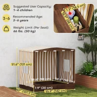 Qaba Kids Sandbox with Full Covered Canopy, Bench Seats, Bottom Liner, for Ages 3-6, 56" x 40" x 52", Brown(m-3)