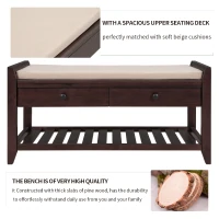 Shoe Rack with Cushioned Seat and Drawers, Pine Wood Construction, Multipurpose Entryway Storage Bench, 39" L x 14" W x 20" H, Dark Brown(m-6)