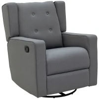HOMCOM Wingback swivel recliner chair glider rocking chair for Nursery with Button Tufted, Padded Single Home Theater Seater for Living Room Bedroom, Grey(m-1)