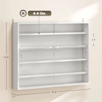HOMCOM 5-Tier Display Cabinet, Wall-Mounted Display Case with 2 Glass Doors and Adjustable Shelves, White(m-3)