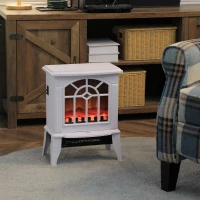 HOMCOM Electric Fireplace Heater, Freestanding Fireplace Stove with Realistic Flames Overheating Protection 750W/1500W, White(m-10)