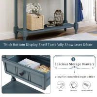 Daisy Series Console Table, Traditional Design with Two Drawers and Bottom Shelf, Pine Wood Frame, 35.5" L x 14" W x 30" H, Navy(m-5)