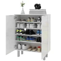 HOMCOM Shoe Cabinet, Shoe Storage Cabinet with Soft-Close Hinges and Adjustable Shelves, Holds 15-20 Pairs, High Gloss White(m-2)