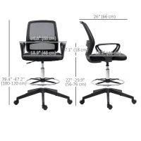 Vinsetto Ergonomic Drafting Chair, Mesh Tall Office Chair for Standing Desk with Fixed Armrests, Lumbar Support, Adjustable Footrest Ring and Seat Height, Black B(m-3)