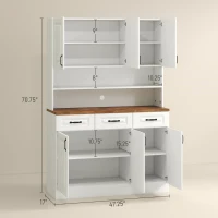 HOMCOM 71" Kitchen Pantry Cabinet, Freestanding Farmhouse Storage Cabinet with Wide 2-Tier Microwave Stand Countertop, 3 Drawers, 6 Soft Closing Doors, and Adjustable Shelves, Cable Management, White(m-3)