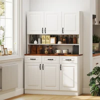 HOMCOM 71" Kitchen Pantry Cabinet, Freestanding Farmhouse Storage Cabinet with Wide 2-Tier Microwave Stand Countertop, 3 Drawers, 6 Soft Closing Doors, and Adjustable Shelves, Cable Management, White(m-10)