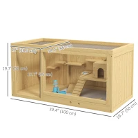 PawHut Large Wooden Hamster Cage, Multi-Layer Small Animal Habitats with Pull-out Tray, Seesaws, Ladder(m-3)