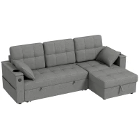 HOMCOM Convertible Sectional Sofa Bed, Pull Out Sleeper Sofa Couch with USB‑A+C, Chaise Storage, L-Shaped Futon Couch, Grey(m-11)