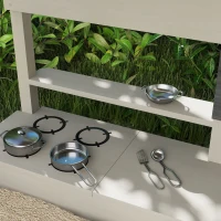 Outsunny Kids Sandbox with Height Adjustable Canopy, Wooden Sandbox Backyard Toy with Kitchen Playset Accessories, Outdoor Activity Gift for Girls and Boys, Ages 3-7(m-9)