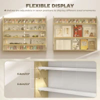 HOMCOM 5-Tier Display Cabinet, Wall-Mounted Display Case with 2 Glass Doors and Adjustable Shelves, Oak and White(m-4)