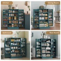 HOMCOM 41" Storage Cabinet, 2-Door Kitchen Pantry Cabinet with 5-tier Shelving, 12 Spice Racks, Adjustable Shelves, Teal Blue(m-7)
