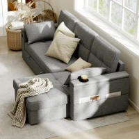 HOMCOM Convertible Sectional Sofa Bed, Pull Out Sleeper Sofa Couch with USB‑A+C, Chaise Storage, L-Shaped Futon Couch, Grey(m-9)