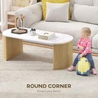 HOMCOM Coffee Table, Modern Marble-Effect Living Room Table with Round Corners and Thicken Legs, Natural Wood(m-6)