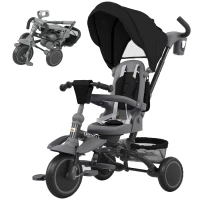 Qaba 6 in 1 Toddler Tricycle for 1-5 Years Old with Push Handle, Removable Canopy, Rotatable Seat, Black(m-2)