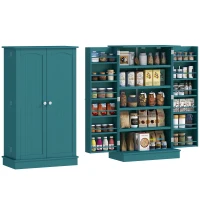 HOMCOM 41" Storage Cabinet, 2-Door Kitchen Pantry Cabinet with 5-tier Shelving, 12 Spice Racks, Adjustable Shelves, Teal Blue(m-11)