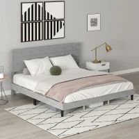 HOMCOM King Size Bed Frame with Upholstered Headboard, Modern Platform Bed Frame with Wood Slats, 1100 lbs Capacity, Grey(m-10)