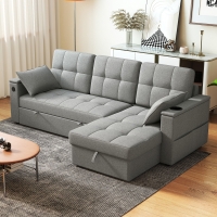 HOMCOM Convertible Sectional Sofa Bed, Pull Out Sleeper Sofa Couch with USB‑A+C, Chaise Storage, L-Shaped Futon Couch, Grey