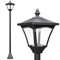 Outsunny Single Solar Lamp Post Garden Solar-Powered LED Streetlight Style Outdoor Light Waterproof 5-6 Hours with Base for Lawn Pathway Walkway 47"H, Black(m-2)