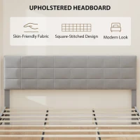 HOMCOM King Size Bed Frame with Upholstered Headboard, Modern Platform Bed Frame with Wood Slats, 1100 lbs Capacity, Grey(m-4)