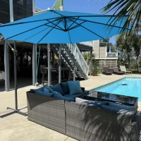 Outsunny 10' Cantilever Tilt Offset Patio Umbrella w/ UV & Water Safe Material & Cross Base (Weight Not Included), Blue(m-13)
