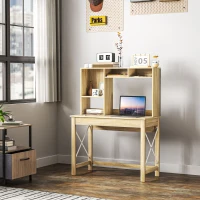 HOMCOM Computer Desk with Hutch, Home Office Table with Storage Shelves and Open Compartments for Writing, Work, Oak(m-6)