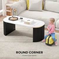 HOMCOM Coffee Table, Modern Marble-Effect Living Room Table with Round Corners and Thicken Legs, Black(m-6)