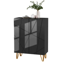 HOMCOM Narrow Shoe Storage Cabinet with Soft-Close Hinges and Adjustable Shelves for 15-20 Pairs of Shoes, High Gloss Black(m-2)