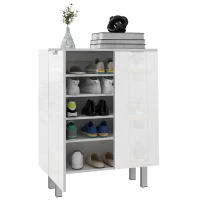 HOMCOM Shoe Cabinet, Shoe Storage Cabinet with Soft-Close Hinges and Adjustable Shelves, Holds 15-20 Pairs, High Gloss White(m-11)
