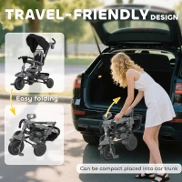 Qaba 6 in 1 Toddler Tricycle for 1-5 Years Old with Push Handle, Removable Canopy, Rotatable Seat, Black(m-9)