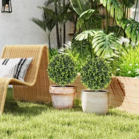 HOMCOM 2 Pack 1.3ft Artificial Ball Eucalyptus Topiary with Ground Stake, UV Resistant Faux Greenery for Indoor Outdoor(m-9)