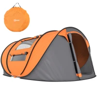 Outsunny 4 Person Camping Tent, Easy Pop Up Tent with Doors, Windows and Carry Bag, Automatic Setup Tent for Hiking, Orange(m-11)